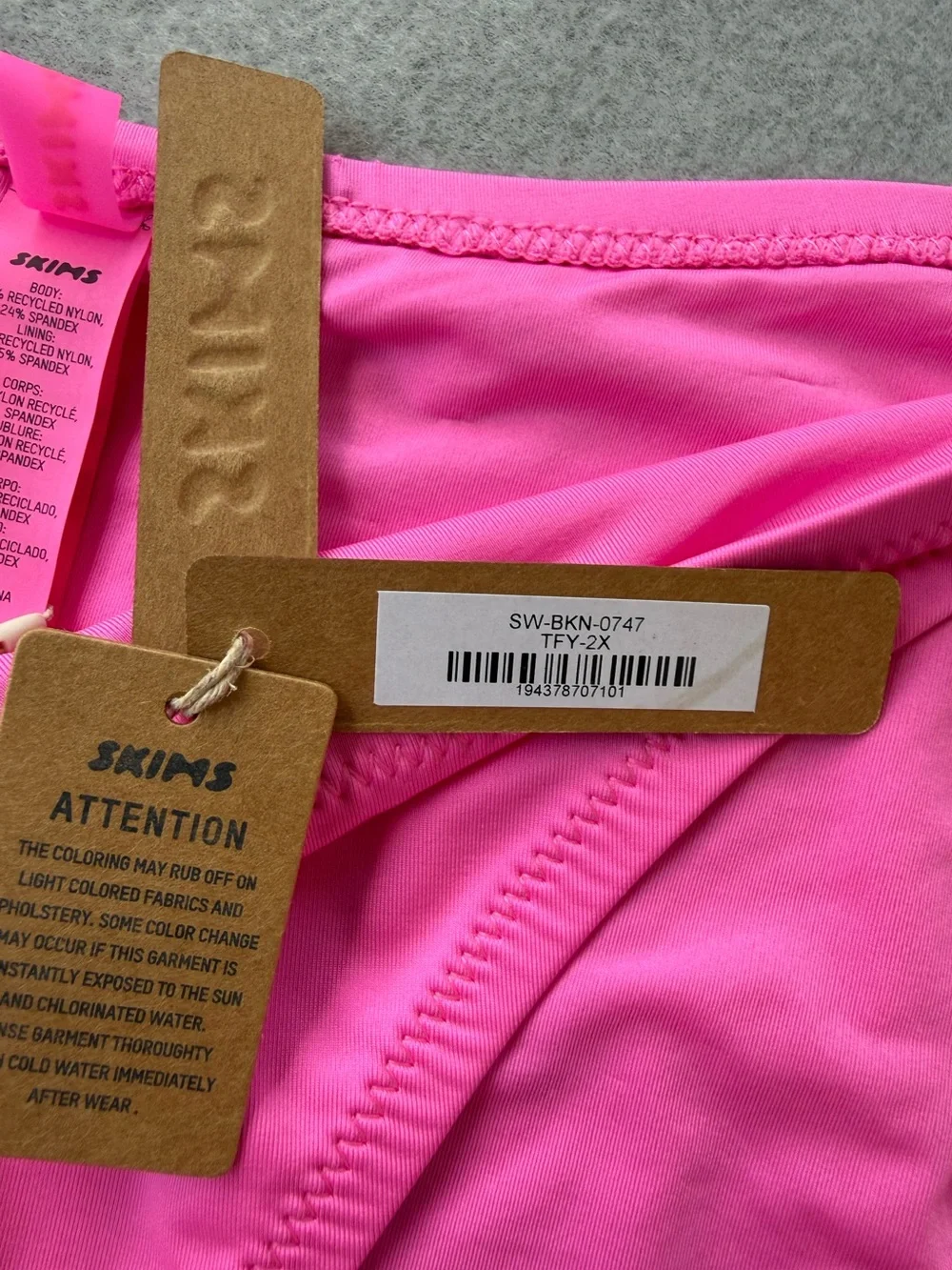 Skims Signature Swim Plunge Bikini  Set Top / Bottom 2X In Taffy Barbie Pink NWT
